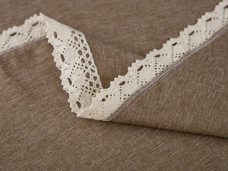 EHouseHome Faux Linen Tablecloth with Lace Trim - Waterproof/Spill Proof/Stain Resistant/Wrinkle Free/Oil Proof - for Banquet, Parties, Dinner,Kitchen,Wedding,Coffee,Holiday,Flax,Round 70Inch - Image 3